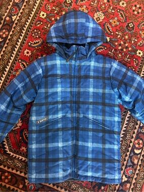 Burton Blue Plaid Hooded Ski Jacket